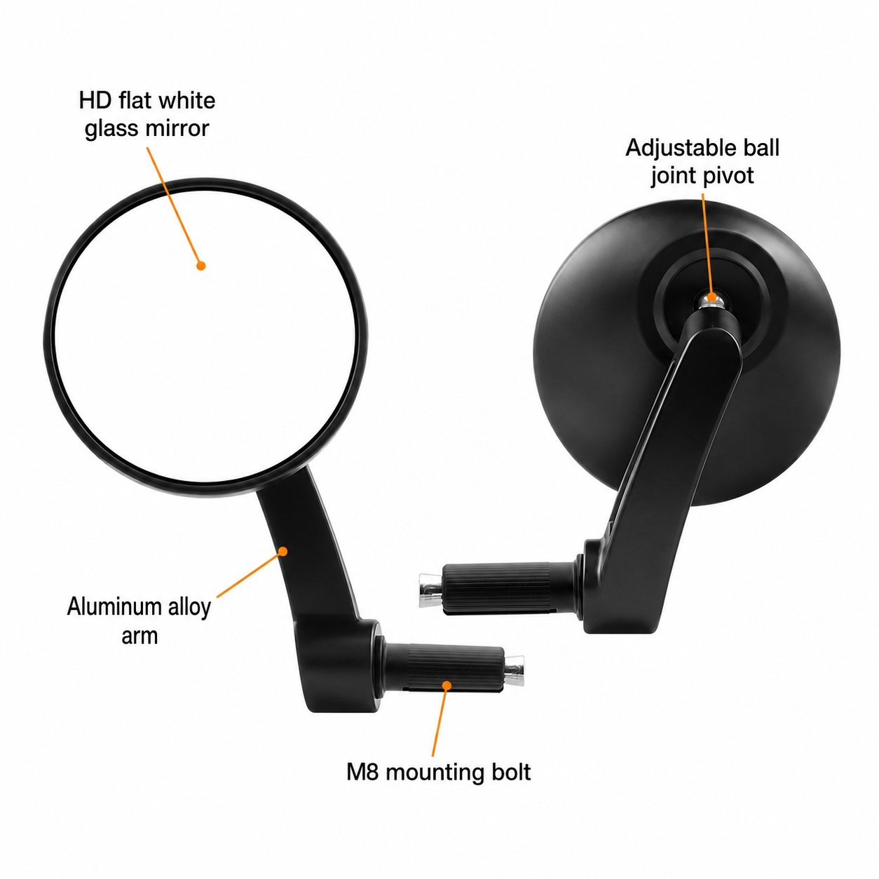 1 Pair Black Integrated Stem R - Mirror Handlebar Convex ulasan dan harga